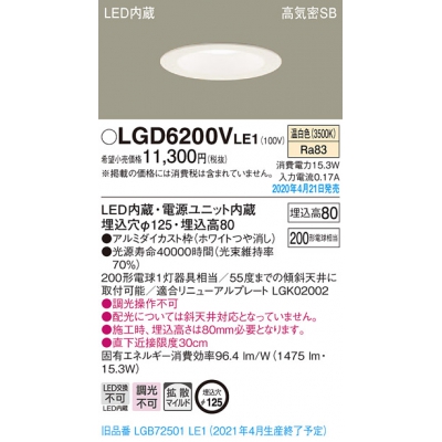 ѥʥ˥å LED饤 125  8H ⵤ̩SB Ȼ LGD6200VLE1