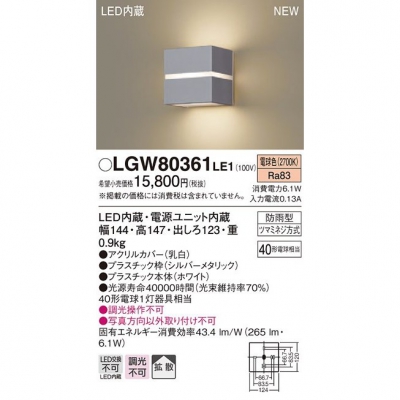 ѥʥ˥å LEDݡ饤 ŵ忧 ľշ Ȼ ɱ Ȼ LGW80361LE1