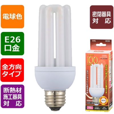 LED電球 D形 E26 100形相当 電球色 [品番]06-1686