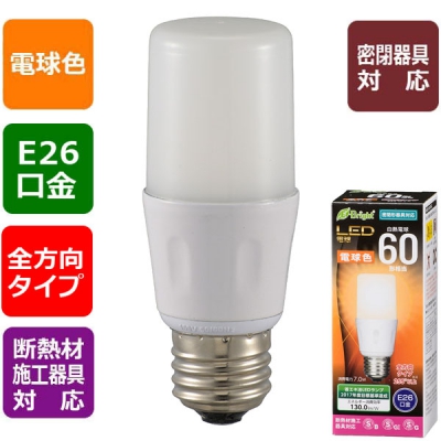 オーム電機 LED電球 T形 E26 60形相当 電球色 [品番]06-3611 LDT7L-G IS21 画像1