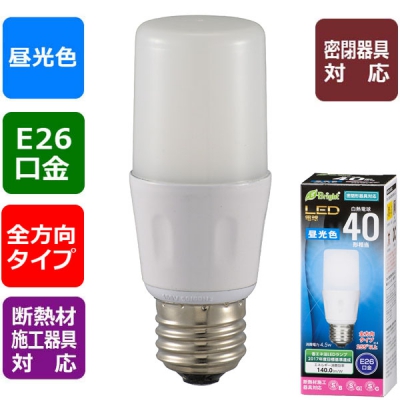 LED電球 T形 E26 40形相当 昼光色 [品番]06-3610