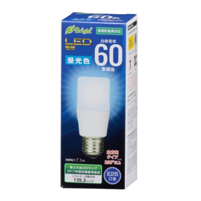 オーム電機 LED電球 T形 E26 60形相当 昼光色 [品番]06-3608 LDT7D-G AG20 画像2