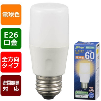 オーム電機 LED電球 T形 E26 60形相当 電球色 [品番]06-3607 LDT7L-G AG20
