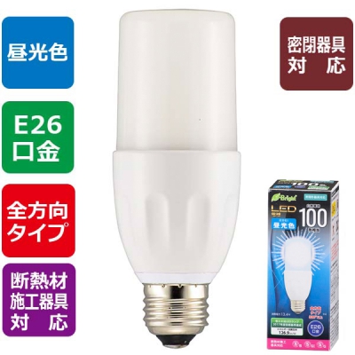 オーム電機 LED電球 T形 E26 100形相当 昼光色 [品番]06-3128 LDT13D-G IS20