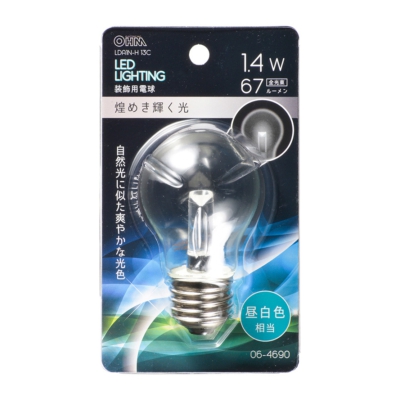 LED電球装飾用 PS/E26/1.4W/67lm/クリア昼白色 [品番]06-4690