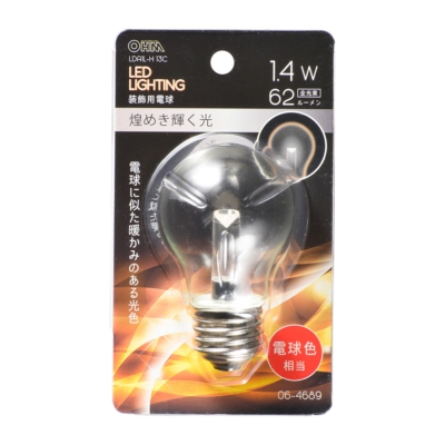 LED電球装飾用 PS/E26/1.4W/62lm/クリア電球色 [品番]06-4689