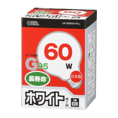 ŵ Ǯܡŵ 60W E26 G95 ۥ磻 []06-0624 LB-G9660K-WLL