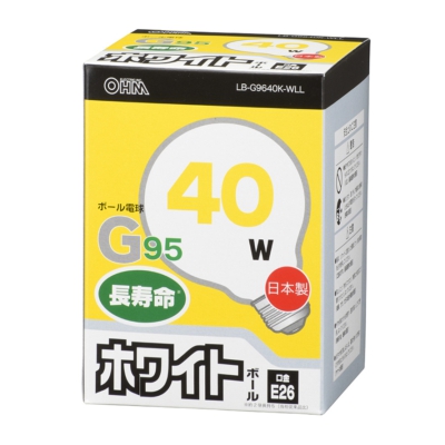 ŵ Ǯܡŵ 40W E26 G95 ۥ磻 []06-0622 LB-G9640K-WLL