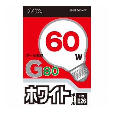 Ŵ Ǯܡŵ 60W E26 G80 ۥ磻 []06-0544 LB-G8660K-W