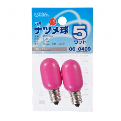 カラーナツメ球 E12 5W ピンク 2個入 [品番]06-0409