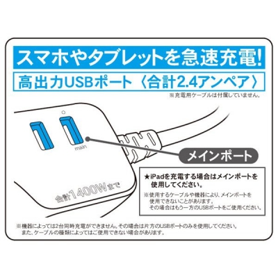 ȥåץ 󥻥ȥå&USB 2ݡ ®2.4A Ĺ 1.5m 1400Wޤ M4214 2