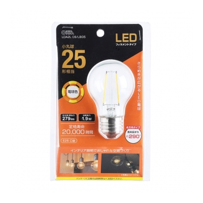 LEDフィラメントタイプ小丸球 E26 25形相当 電球色 [品番]06-3886