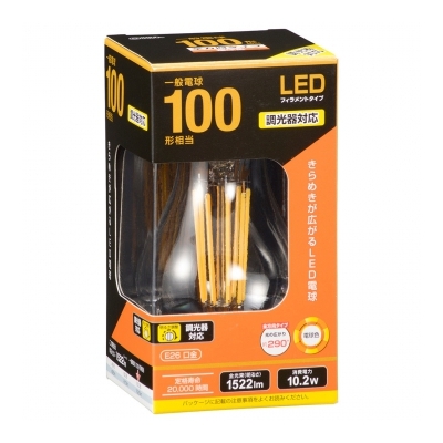 LED電球 フィラメントタイプ電球 E26 100形相当 調光器対応 電球色 [品番]06-3459