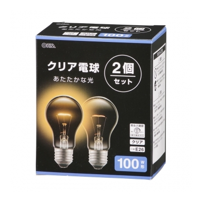 白熱電球 E26 100W形 クリア 2個セット [品番]06-4743