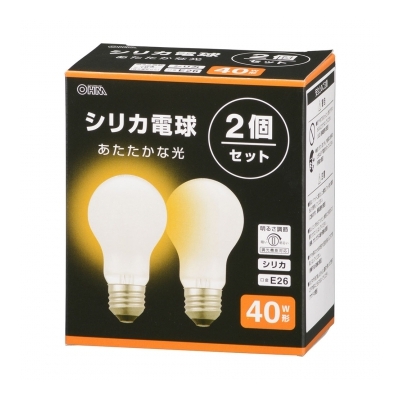 白熱電球 E26 40W形 シリカ 2個セット [品番]06-4740