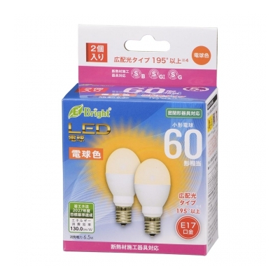 LED電球 小形 E17 60形相当 電球色 2個入 [品番]06-4811