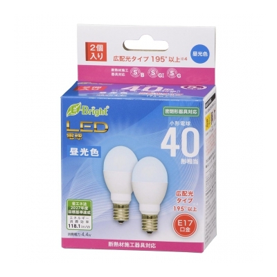 LED電球 小形 E17 40形相当 昼光色 2個入 [品番]06-4810
