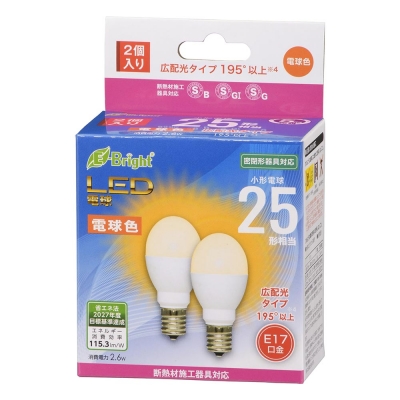LED電球 小形 E17 25形相当 電球色 2個入 [品番]06-4807