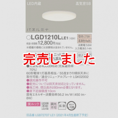 ѥʥ˥å LED饤 125 ŵ忧 8H ⵤ̩SB Ȼ ѥͥߥ å LGD1210LLE1