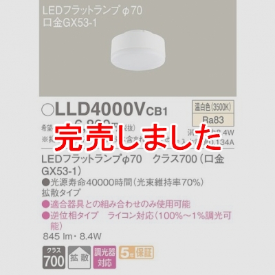 LEDフラットランプ 温白色 拡散タイプ 調光タイプ(ライコン別売)φ70