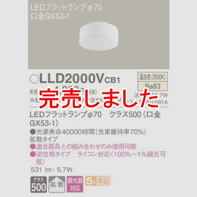 LEDフラットランプ 温白色 拡散 調光 φ70