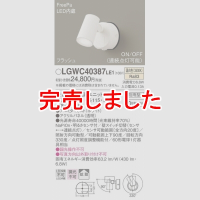 ѥʥ˥å LEDݥåȥ饤  ľշ Ȼ ɱ FreePa եå ON/OFF 뤵 ѥͥշ LGWC40387LE1