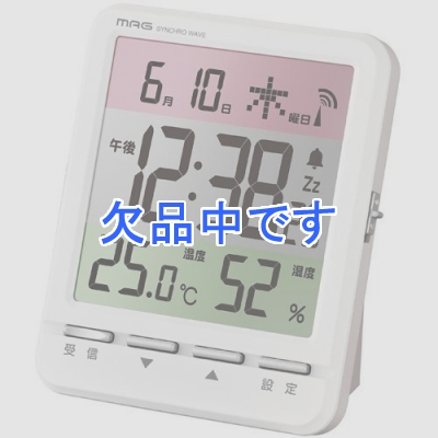 MAG 電波目覚まし時計 スペクトル T-751 WH-Z めざまし 電波 電波時計 置き 置時計 ライト付 カレンダー 温度表示 湿度表示